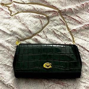 Coach crocodile leather black bag with gold straps —- mint mint condition